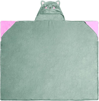LEGAMI - Cosy Hugs! Kitty Hooded Blanket with Hand Warmer Pockets and Hood, Polyester Blanket, Button Closure, 150 x 125 cm, gray, Einzelbett
