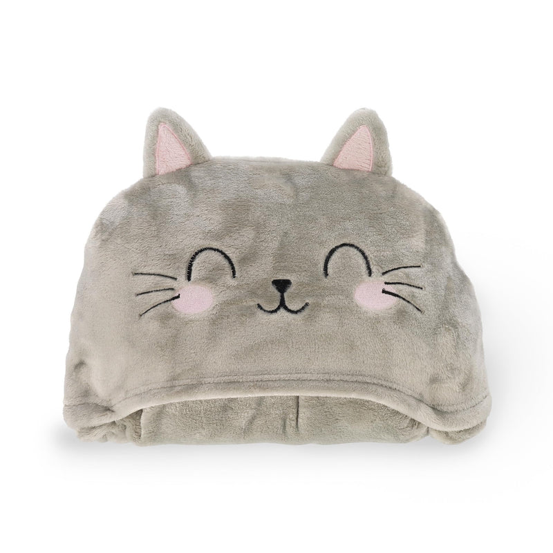 LEGAMI - Cosy Hugs! Kitty Hooded Blanket with Hand Warmer Pockets and Hood, Polyester Blanket, Button Closure, 150 x 125 cm, gray, Einzelbett