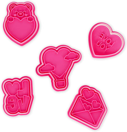 Legami 5 Cookie Cutters With Stamps - Cookie Time! - Love