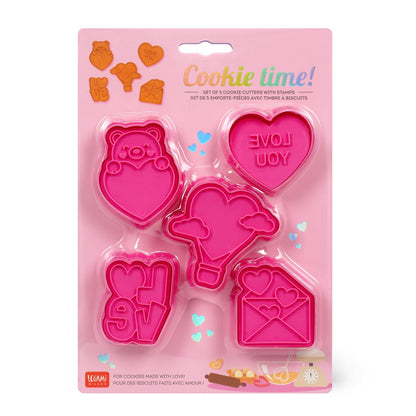 Legami 5 Cookie Cutters With Stamps - Cookie Time! - Love