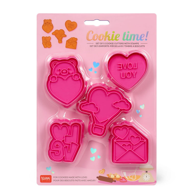 Legami 5 Cookie Cutters With Stamps - Cookie Time! - Love