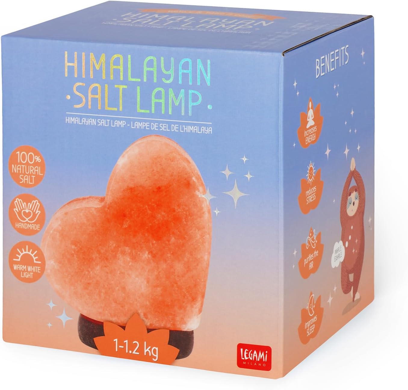 Legami - Salt lamp, chromotherapy, heart shape, luminous effect, warm white light, 100 pure natural Himalayan salt, 11 x 12 x 7.5 cm