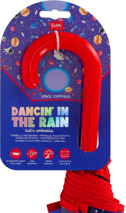VUSE Legami - Dancin' In The Rain Kinderregenschirm, winddichte Struktur, manuelle Öffnung, Stoffverschluss mit Platz für Namen, Hakengriff, 73x65 cm
