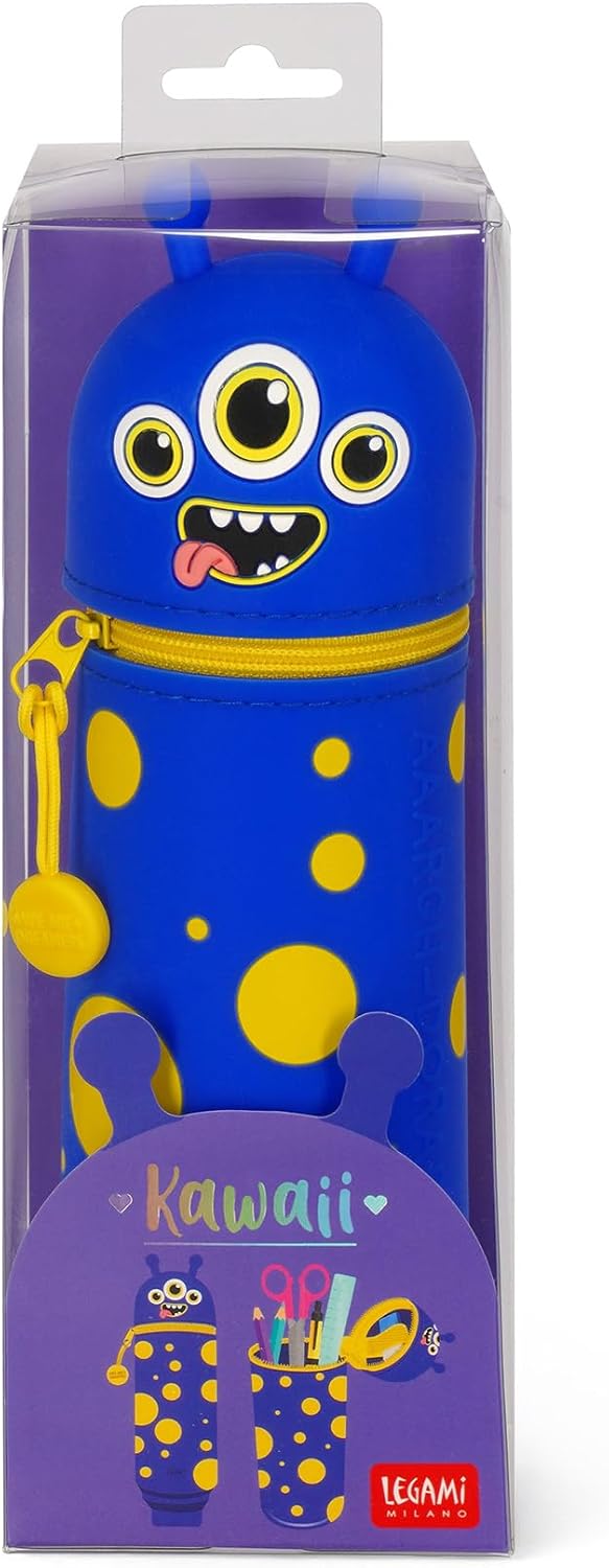 Legami – Kawaii School Pencil Case 2 in 1 Soft Silicone, Table Pen Holder, Zipper Closure, Pastel Pens Marker, H 18.5 cm