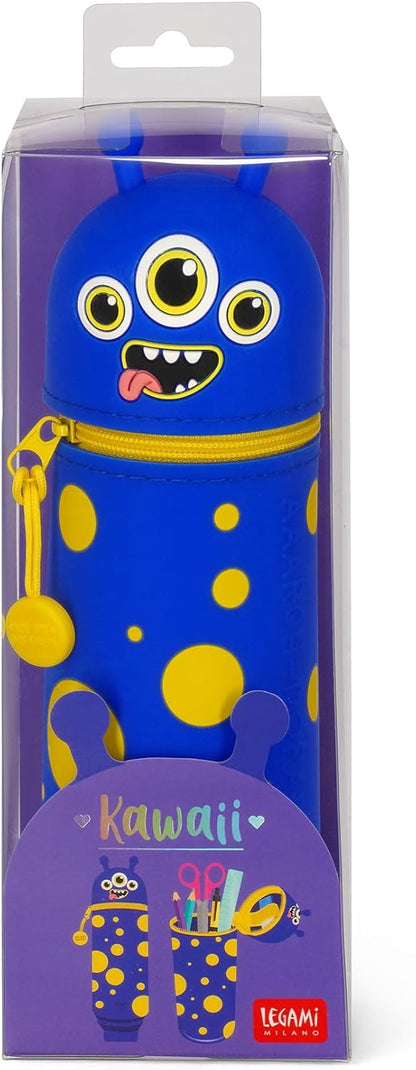 Legami – Kawaii School Pencil Case 2 in 1 Soft Silicone, Table Pen Holder, Zipper Closure, Pastel Pens Marker, H 18.5 cm