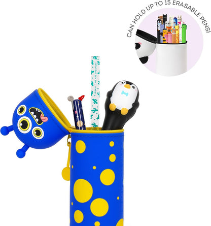 Legami – Kawaii School Pencil Case 2 in 1 Soft Silicone, Table Pen Holder, Zipper Closure, Pastel Pens Marker, H 18.5 cm