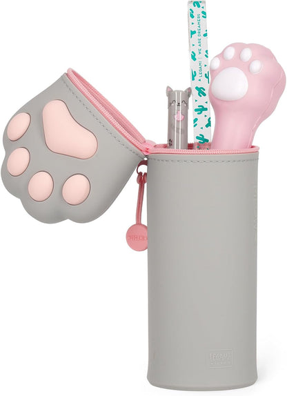 Legami – Kawaii School Pencil Case 2 in 1 Soft Silicone, Table Pen Holder, Zipper Closure, Pastel Pens Marker, H 18.5 cm