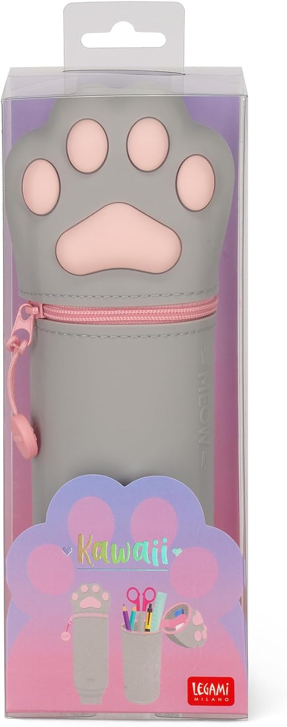Legami – Kawaii School Pencil Case 2 in 1 Soft Silicone, Table Pen Holder, Zipper Closure, Pastel Pens Marker, H 18.5 cm