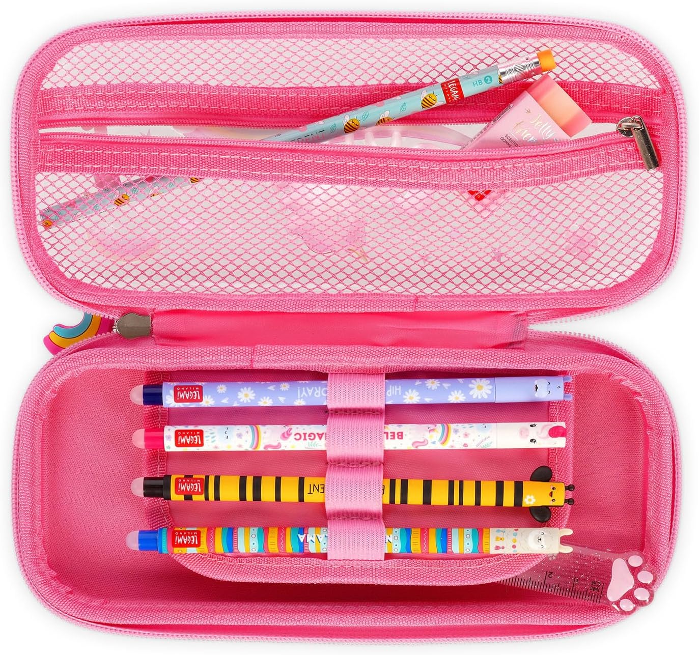 Legami - Wonderwow Pencil Case, 2 Compartments and Pen Holder Inside, Mesh Compartment, Zipper Closure, 23 x 11 x 5 cm