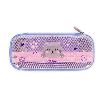 Legami - Wonderwow Pencil Case, Kitty Theme, 2 Compartments and Inner Pen Holder, Inner Compartment with Mesh Fabric, Zip Closure, 23 x 11 x 5 cm