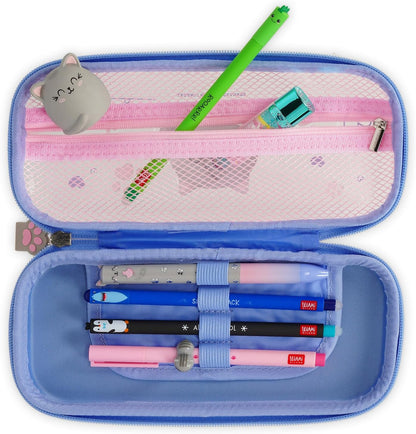 Legami - Wonderwow Pencil Case, Kitty Theme, 2 Compartments and Inner Pen Holder, Inner Compartment with Mesh Fabric, Zip Closure, 23 x 11 x 5 cm