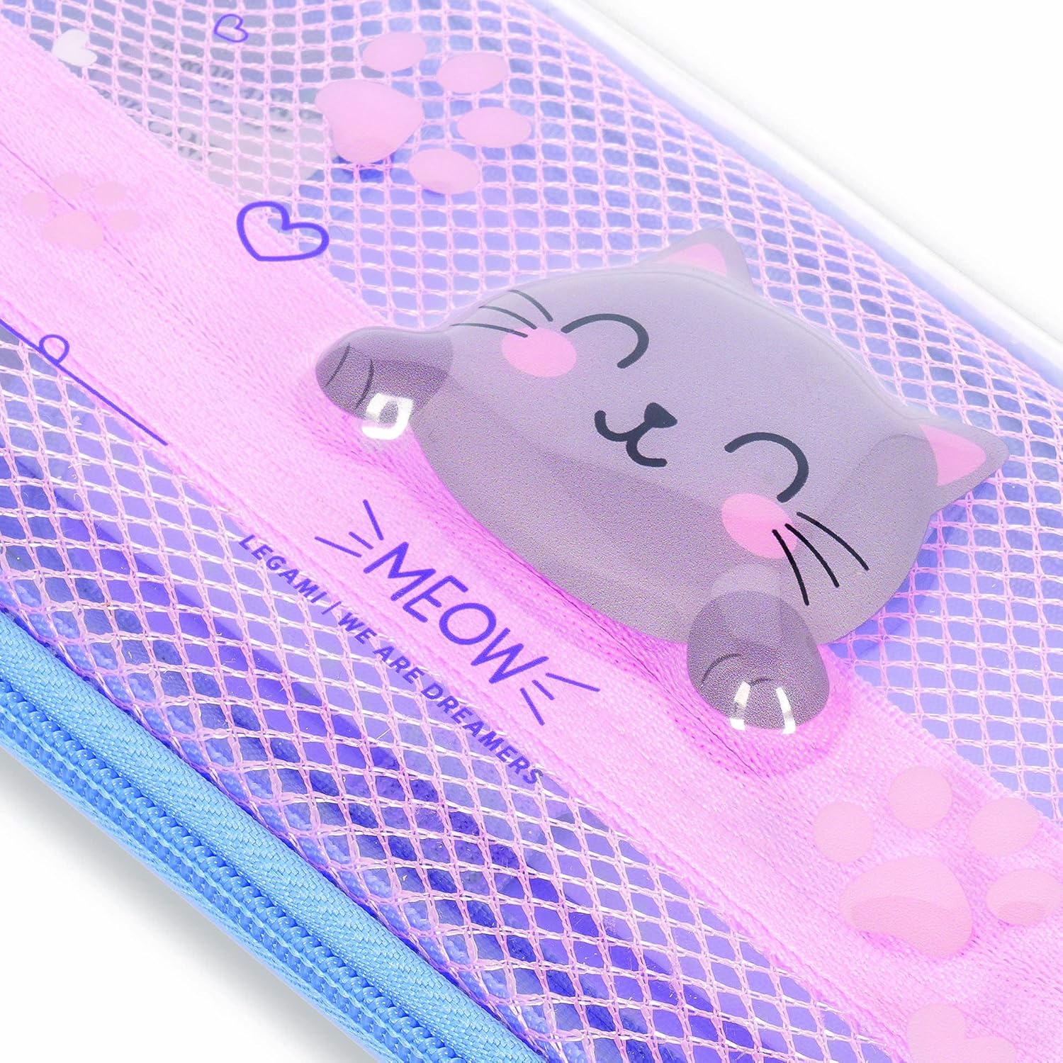 Legami - Wonderwow Pencil Case, Kitty Theme, 2 Compartments and Inner Pen Holder, Inner Compartment with Mesh Fabric, Zip Closure, 23 x 11 x 5 cm