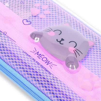 Legami - Wonderwow Pencil Case, Kitty Theme, 2 Compartments and Inner Pen Holder, Inner Compartment with Mesh Fabric, Zip Closure, 23 x 11 x 5 cm