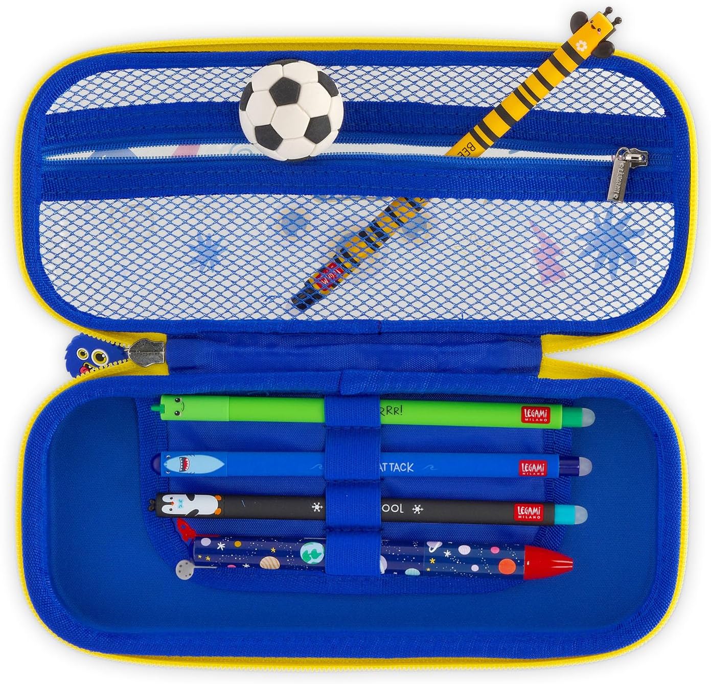Legami - Wonderwow Monster Theme Pencil Case, 2 Compartments and Inner Pen Holder, Inner Compartment with Mesh Fabric, Zip Closure, 23 x 11 x 5 cm