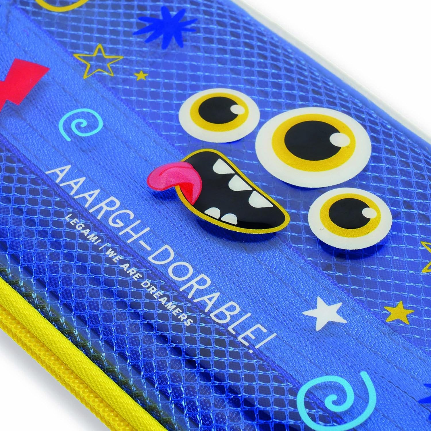 Legami - Wonderwow Monster Theme Pencil Case, 2 Compartments and Inner Pen Holder, Inner Compartment with Mesh Fabric, Zip Closure, 23 x 11 x 5 cm