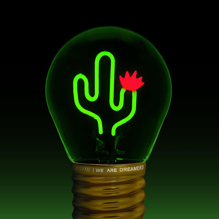 Legami - Table Lamp in The Shape of a Bulb, Rechargeable with USB Cable, Wireless, Bulb Fiction, Theme Cactus, 6.8 x 10.5 cm