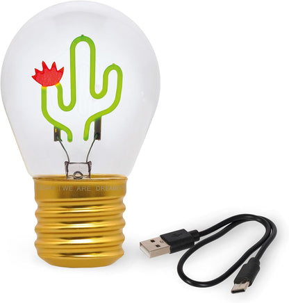Legami - Table Lamp in The Shape of a Bulb, Rechargeable with USB Cable, Wireless, Bulb Fiction, Theme Cactus, 6.8 x 10.5 cm