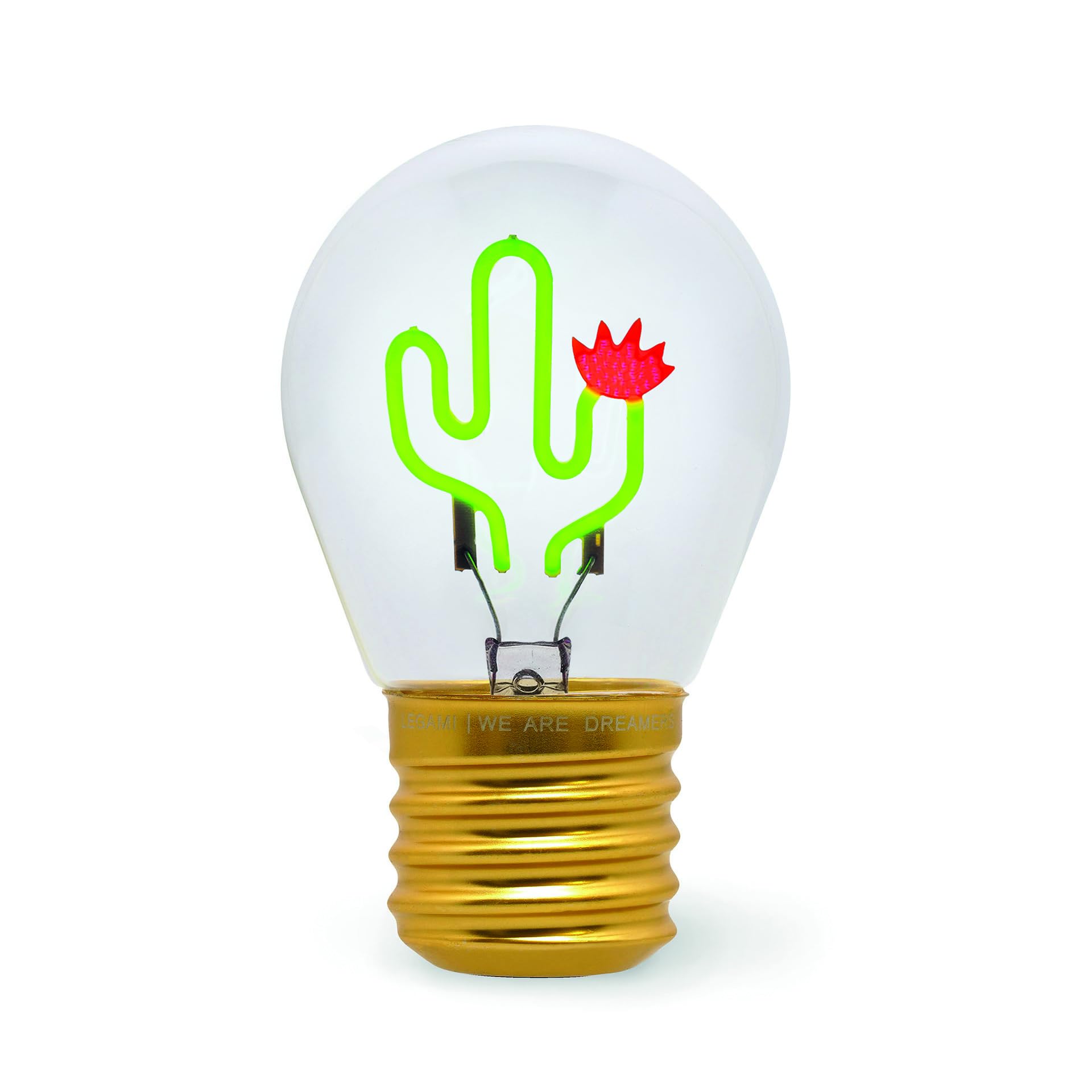 Legami - Table Lamp in The Shape of a Bulb, Rechargeable with USB Cable, Wireless, Bulb Fiction, Theme Cactus, 6.8 x 10.5 cm