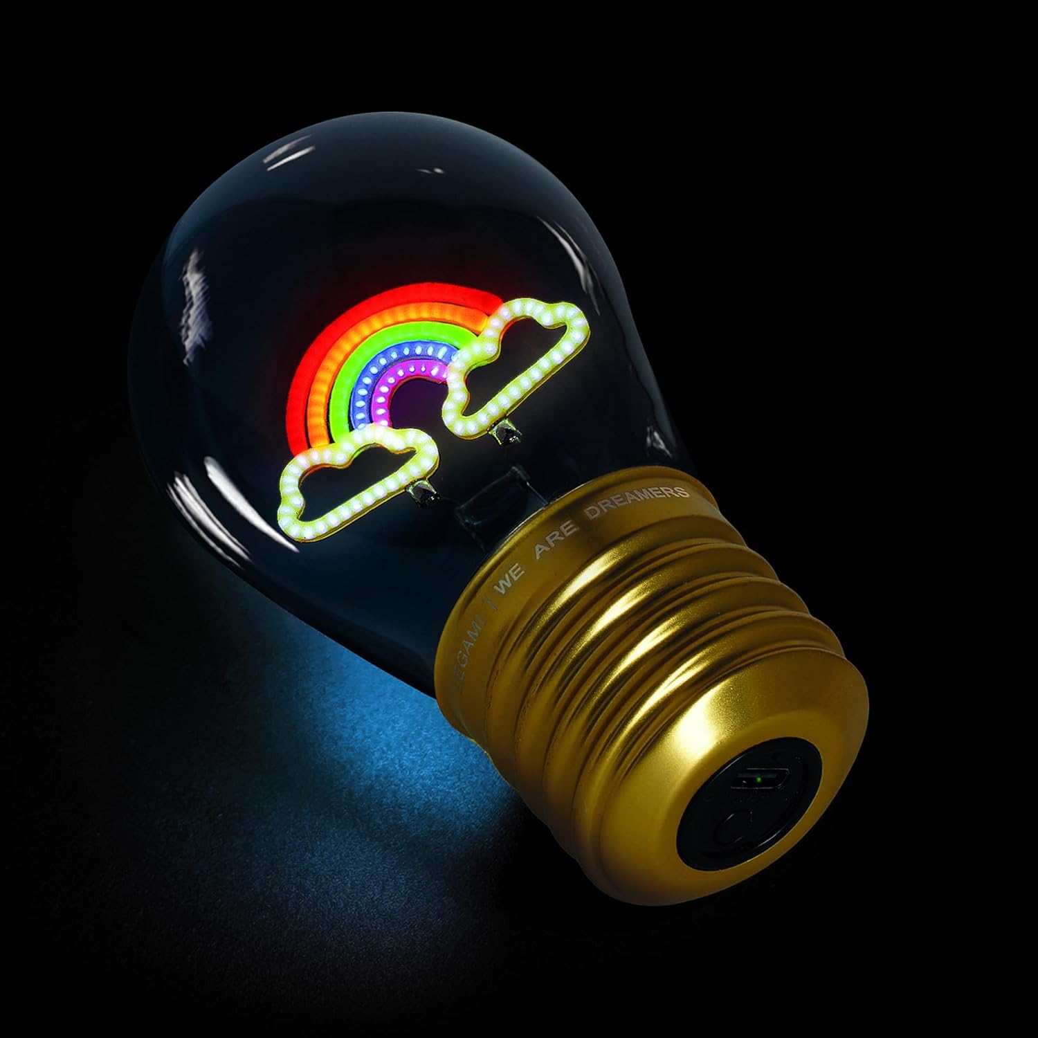 Legami - Table Lamp in The Shape of a Bulb, Rechargeable with USB Cable, Wireless, Bulb Fiction, Rainbow Theme, 6.8 x 10.5 cm