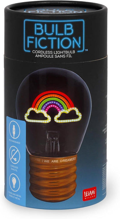 Legami - Table Lamp in The Shape of a Bulb, Rechargeable with USB Cable, Wireless, Bulb Fiction, Rainbow Theme, 6.8 x 10.5 cm