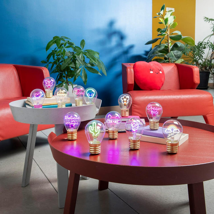 LEGAMI - Light Bulb Shaped Table Lamp, Rechargeable with USB Cable, Wireless Bulbs Fiction, Kitty Theme, 6.8 x 10.3 cm