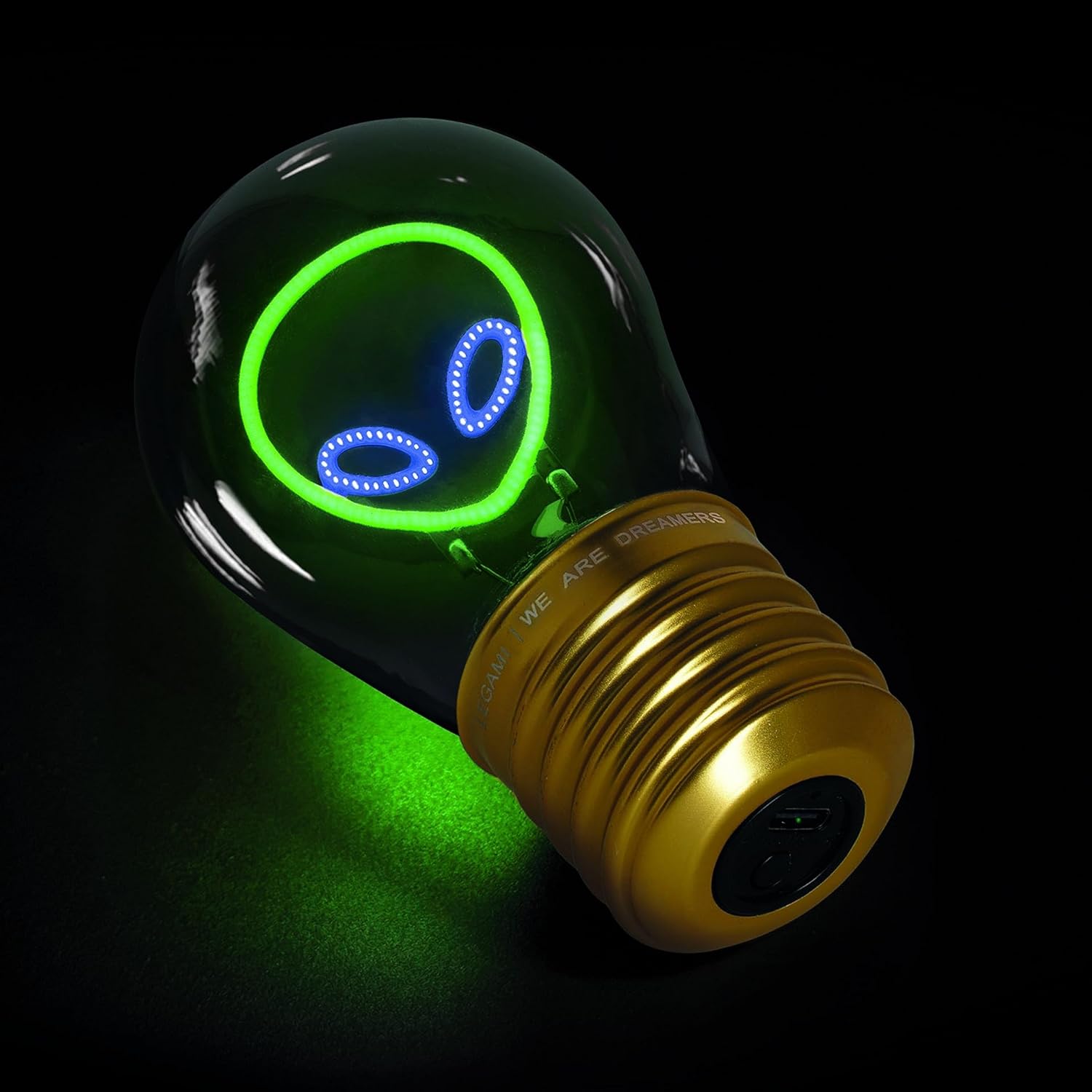LEGAMI - Light Bulb Shaped Table Lamp, Rechargeable with USB Cable, Wireless, Bulbs Fiction, Alien Theme, 6.8 x 10.3 cm