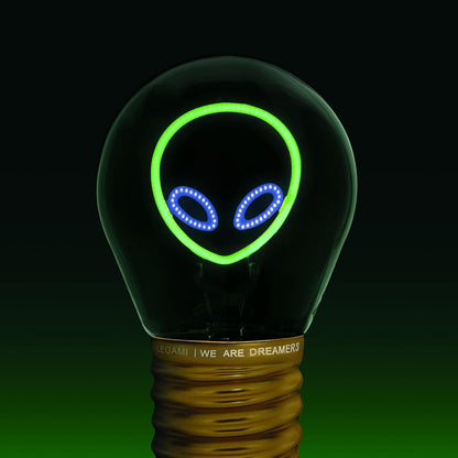 LEGAMI - Light Bulb Shaped Table Lamp, Rechargeable with USB Cable, Wireless, Bulbs Fiction, Alien Theme, 6.8 x 10.3 cm