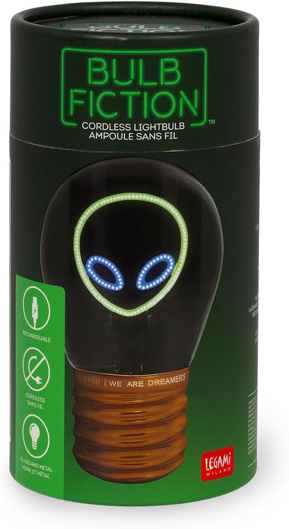 LEGAMI - Light Bulb Shaped Table Lamp, Rechargeable with USB Cable, Wireless, Bulbs Fiction, Alien Theme, 6.8 x 10.3 cm