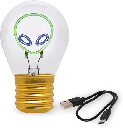 LEGAMI - Light Bulb Shaped Table Lamp, Rechargeable with USB Cable, Wireless, Bulbs Fiction, Alien Theme, 6.8 x 10.3 cm