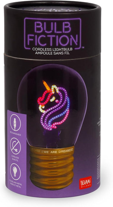 Legami - Table Lamp, Rechargeable with USB Cable, Wireless, Bulb Fiction, Unicorn Theme, 6.8 x 10.5 cm