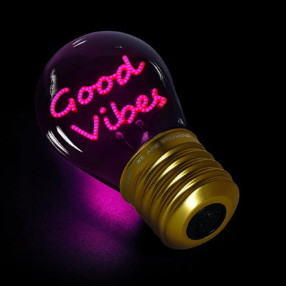 LEGAMI - Light Bulb Shaped Table Lamp, Rechargeable with USB Cable, Wireless, Bulbs Fiction, Good Vibes Theme, 6.8 x 10.3 cm