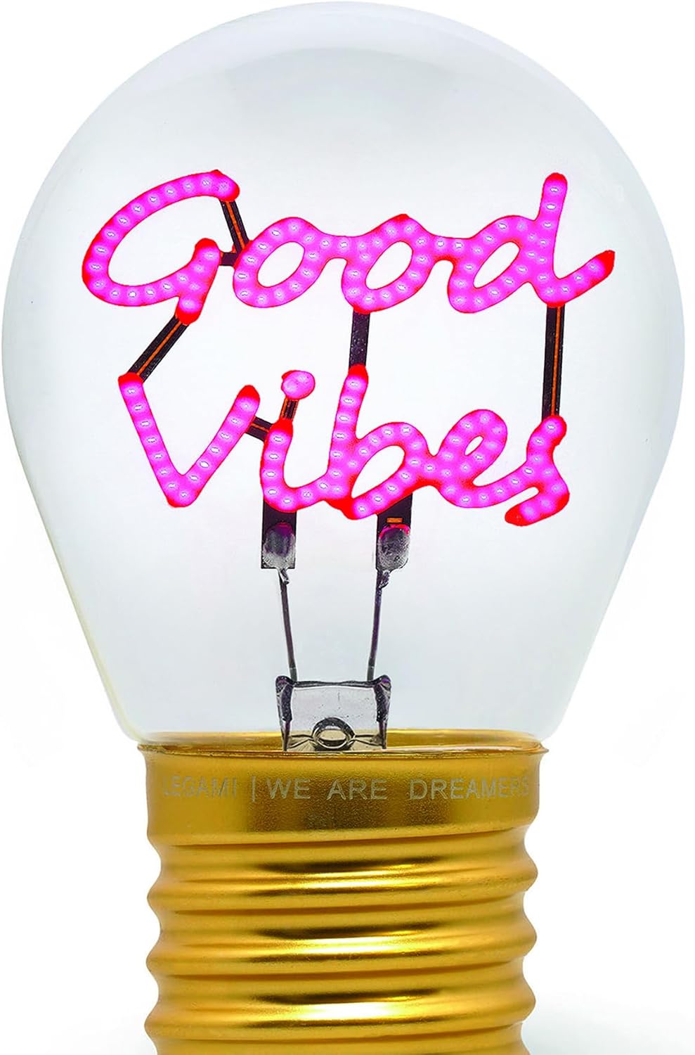 LEGAMI - Light Bulb Shaped Table Lamp, Rechargeable with USB Cable, Wireless, Bulbs Fiction, Good Vibes Theme, 6.8 x 10.3 cm