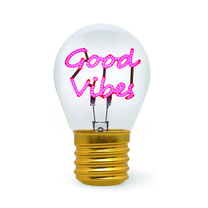 LEGAMI - Light Bulb Shaped Table Lamp, Rechargeable with USB Cable, Wireless, Bulbs Fiction, Good Vibes Theme, 6.8 x 10.3 cm