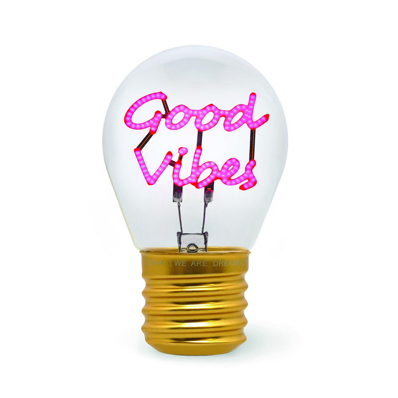 LEGAMI - Light Bulb Shaped Table Lamp, Rechargeable with USB Cable, Wireless, Bulbs Fiction, Good Vibes Theme, 6.8 x 10.3 cm
