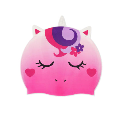 Legami - Swimming Cap for Girls 4 to 10 Years Easy to Wear Silicone Swimming Cap Very Good Grip Pink Unicorn