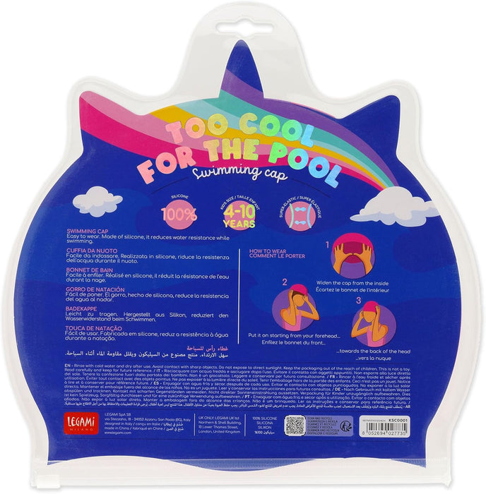 Legami - Swimming Cap for Girls 4 to 10 Years Easy to Wear Silicone Swimming Cap Very Good Grip Pink Unicorn