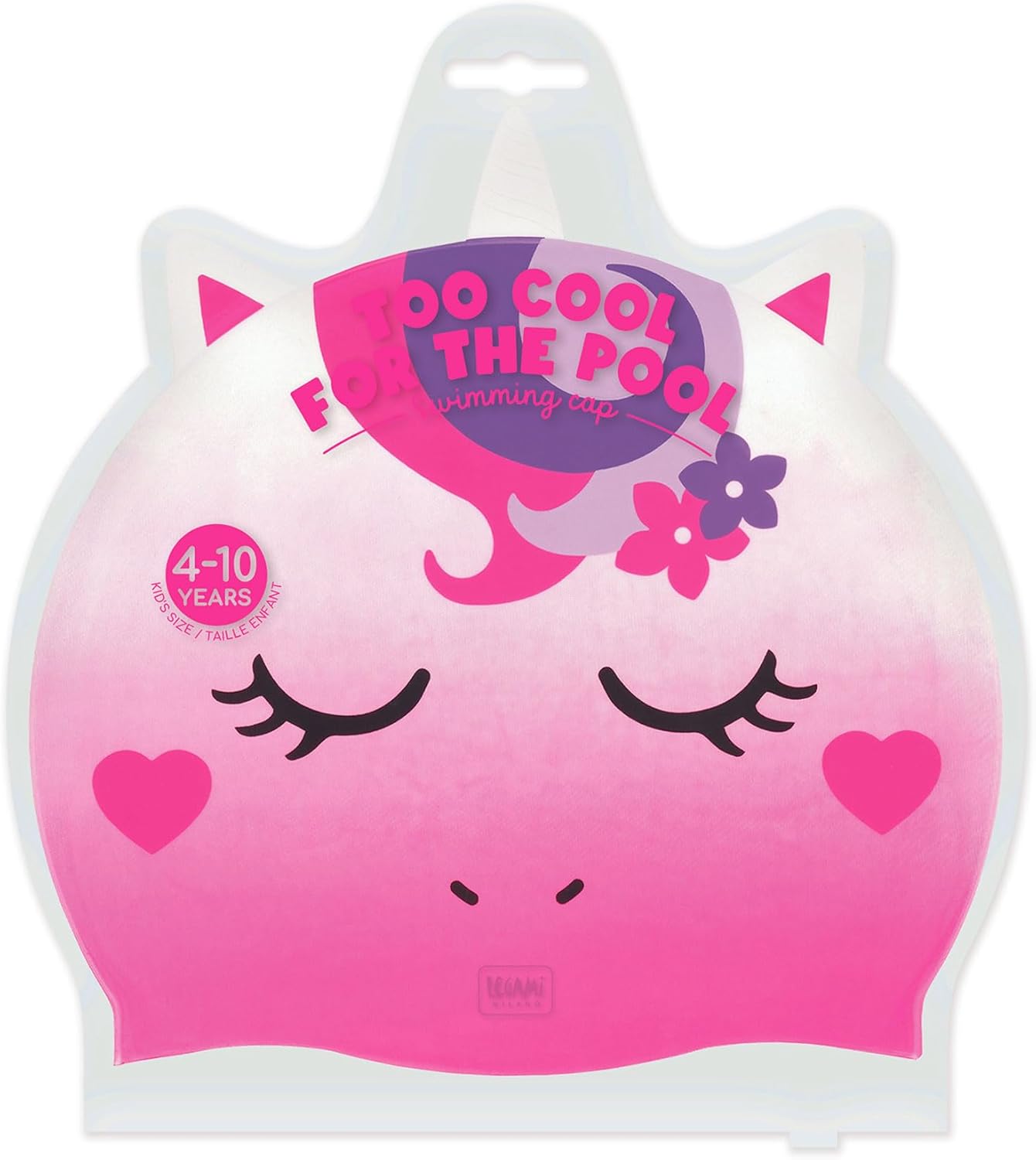 Legami - Swimming Cap for Girls 4 to 10 Years Easy to Wear Silicone Swimming Cap Very Good Grip Pink Unicorn
