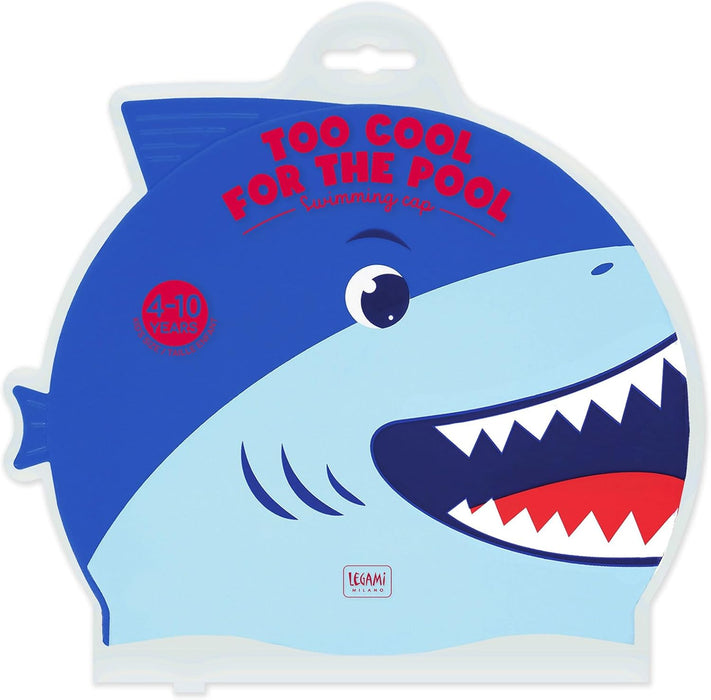 Legami - Swimming Cap for Children 4-10 Years Easy to Wear Silicone Swimming Cap Very Good Grip Shark