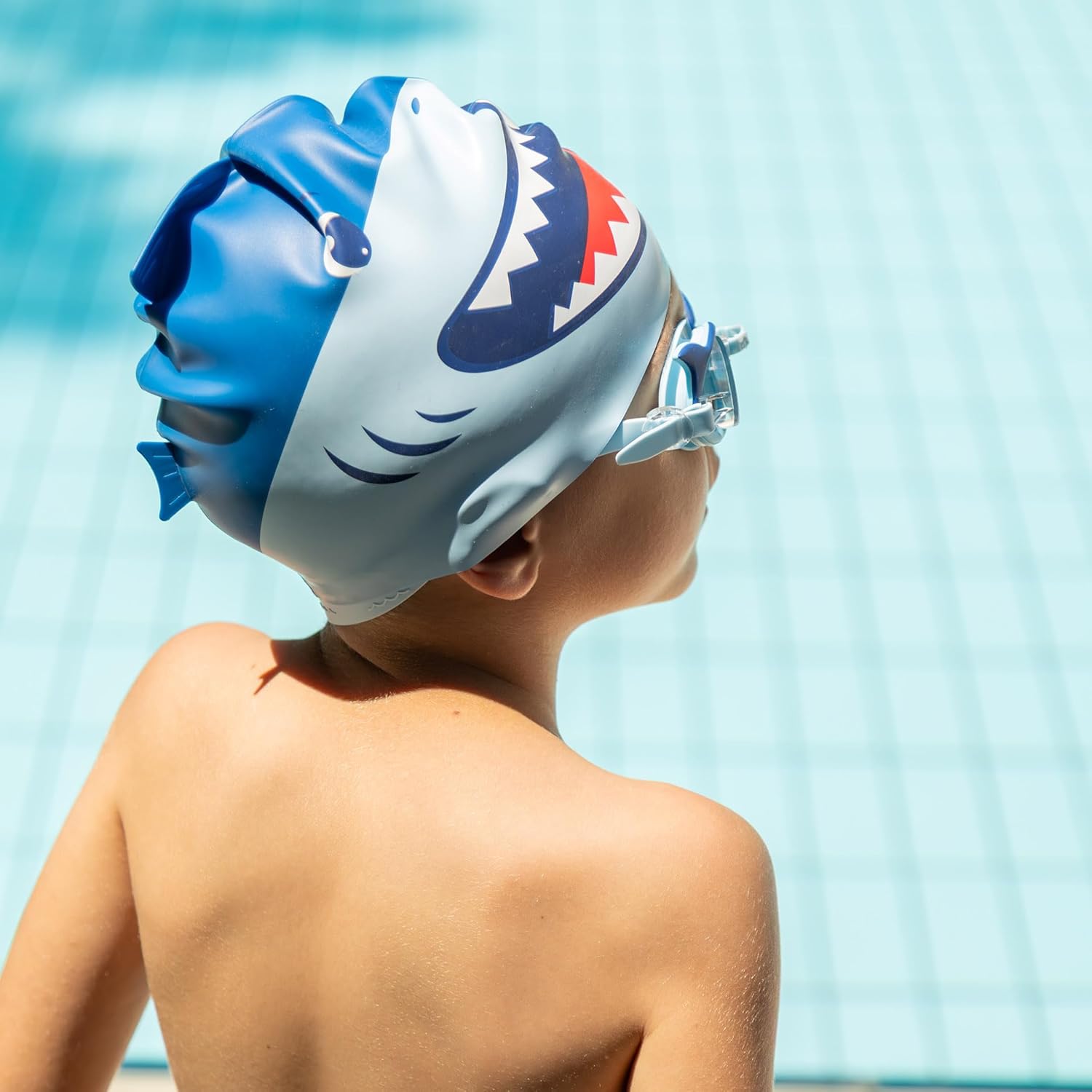 Legami - Swimming Cap for Children 4-10 Years Easy to Wear Silicone Swimming Cap Very Good Grip Shark