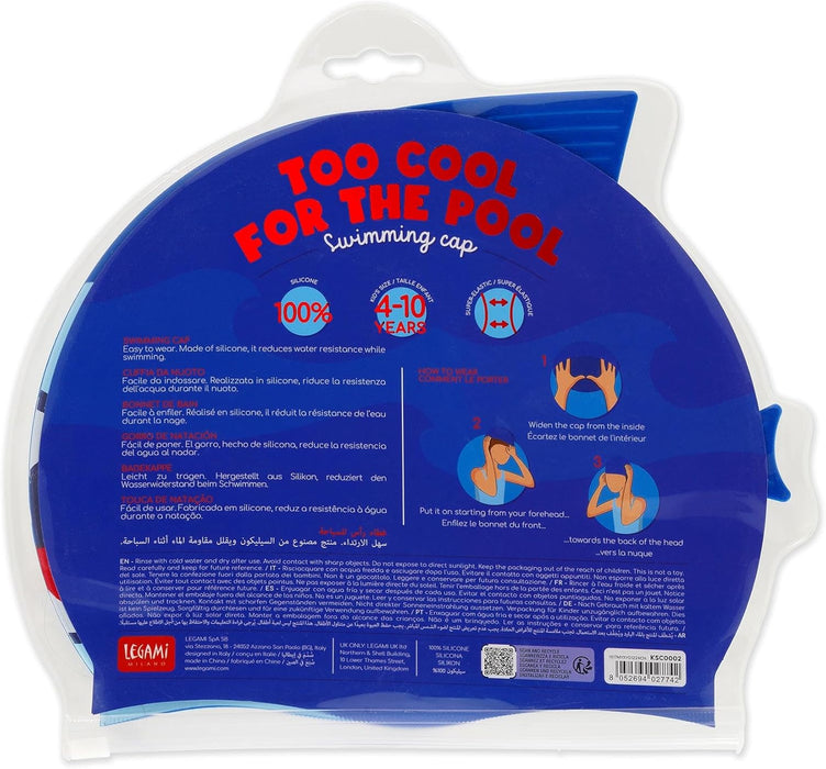 Legami - Swimming Cap for Children 4-10 Years Easy to Wear Silicone Swimming Cap Very Good Grip Shark