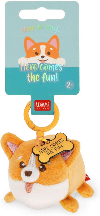 Legami - Super Soft! Corgi Theme Keychain, Plush Keychain, Pendant with Engraved Message and Zinc Carabiner, 7 x 11 cm, Orange, S