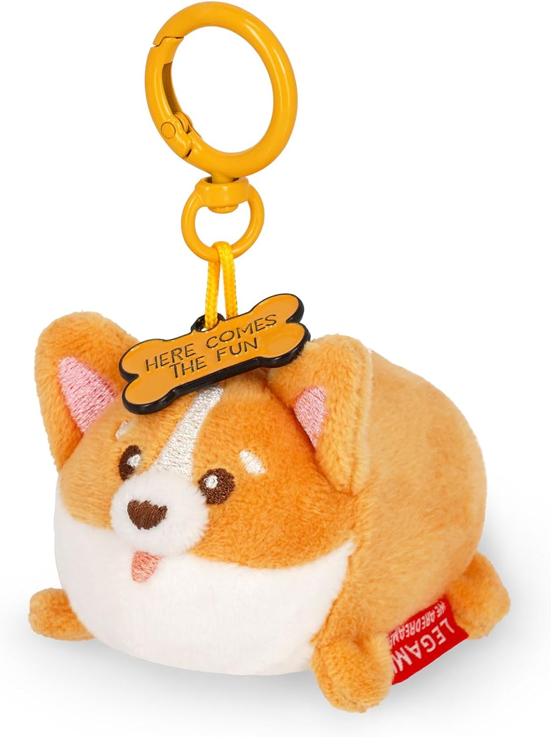 Legami - Super Soft! Corgi Theme Keychain, Plush Keychain, Pendant with Engraved Message and Zinc Carabiner, 7 x 11 cm, Orange, S