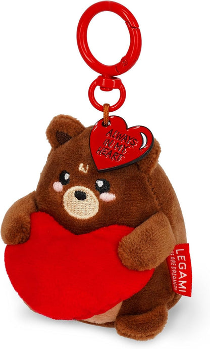 Legami - Super Soft! Teddy Bear Themed Keyring, Plush Keychain, Pendant with Engraved Message and Zinc Carabiner, 7 x 11 cm, brown, S