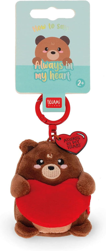 Legami - Super Soft! Teddy Bear Themed Keyring, Plush Keychain, Pendant with Engraved Message and Zinc Carabiner, 7 x 11 cm, brown, S