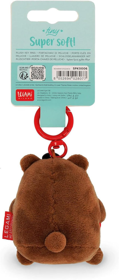 Legami - Super Soft! Teddy Bear Themed Keyring, Plush Keychain, Pendant with Engraved Message and Zinc Carabiner, 7 x 11 cm, brown, S