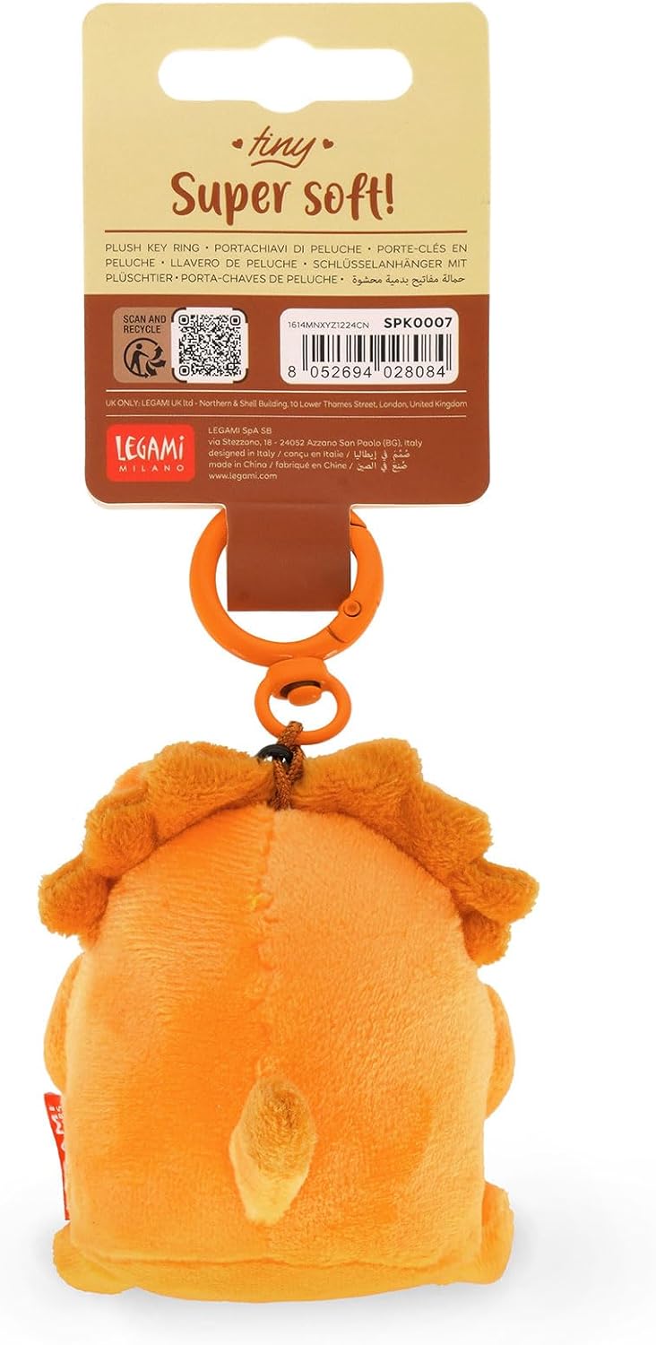 Legami - Super Soft Keyring! Plush Keyring, Pendant with Engraved Message and Zinc Carabiner, Orange, S, Lion