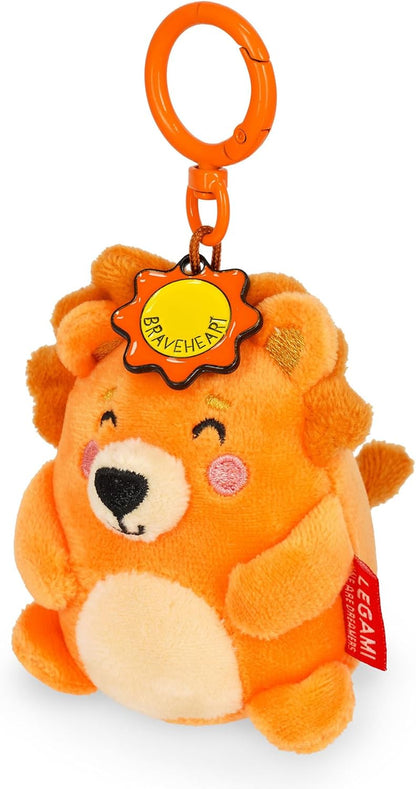 Legami - Super Soft Keyring! Plush Keyring, Pendant with Engraved Message and Zinc Carabiner, Orange, S, Lion