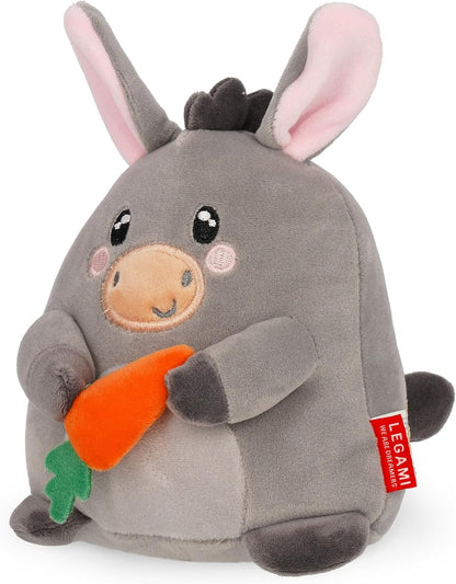LEGAMI - Super Soft Plush Plush Donkey Theme, Mini Size, with Personalised ID Card, Stands Alone, 14 x 15 x 12 cm, Grey