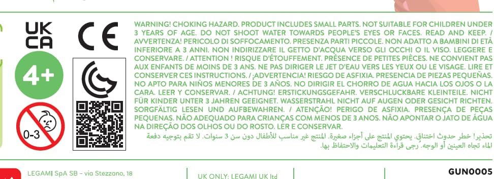Legami - Small Water Gun, Mini Water Gun, Water Gun Dino, 2.5m Water Jet, Ideal for Parties, Refreshing, Capacity 50ml, Garden Gun for Kids and Adults
