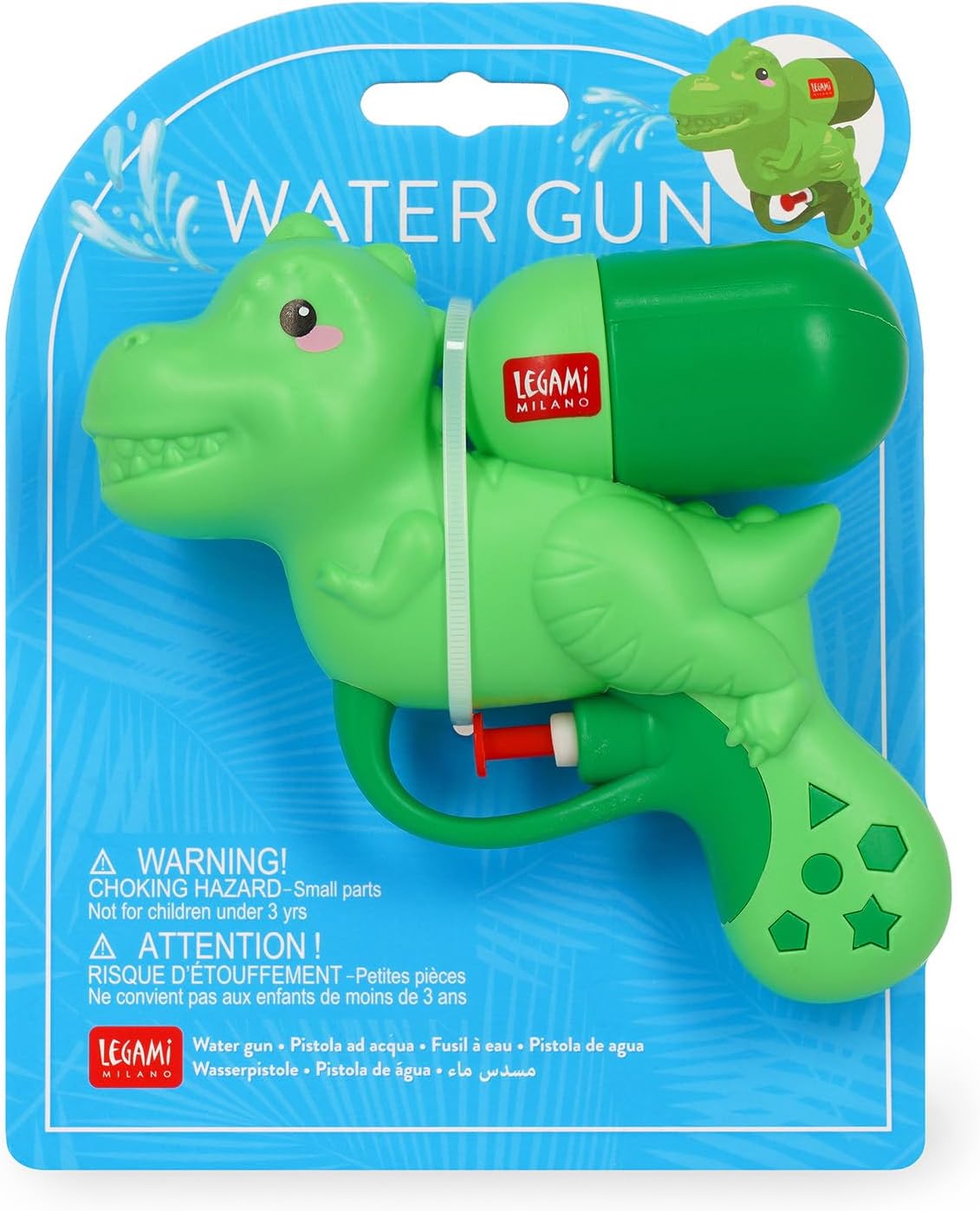 Legami - Small Water Gun, Mini Water Gun, Water Gun Dino, 2.5m Water Jet, Ideal for Parties, Refreshing, Capacity 50ml, Garden Gun for Kids and Adults
